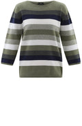 Khaki Ribbed Knit Striped Sweater