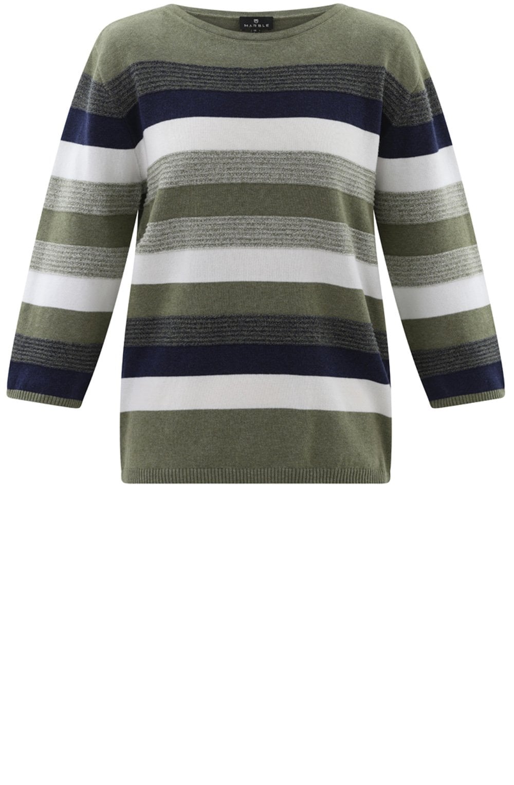 Khaki Ribbed Knit Striped Sweater