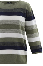 Khaki Ribbed Knit Striped Sweater