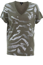 Khaki Semi Sheer Silver Foil Print Top