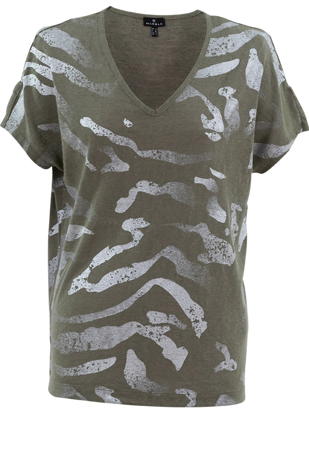 Khaki Semi Sheer Silver Foil Print Top