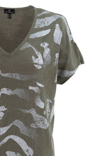 Khaki Semi Sheer Silver Foil Print Top