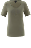 Khaki Silver Button Detail T Shirt