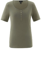 Khaki Silver Button Detail T Shirt