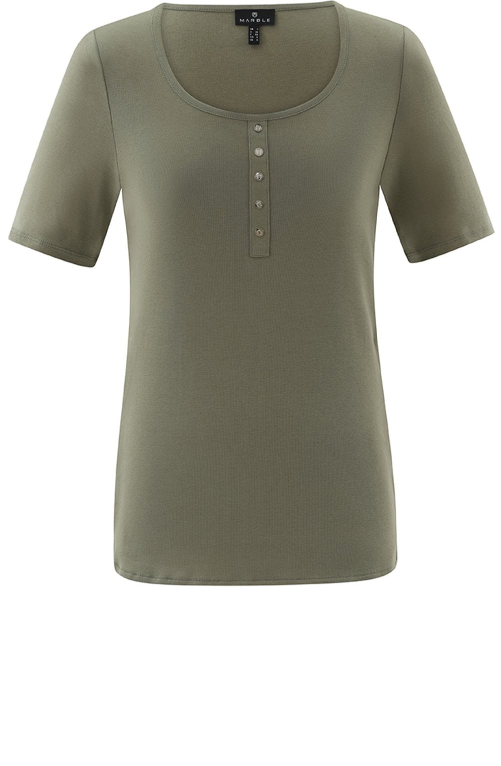 Khaki Silver Button Detail T Shirt