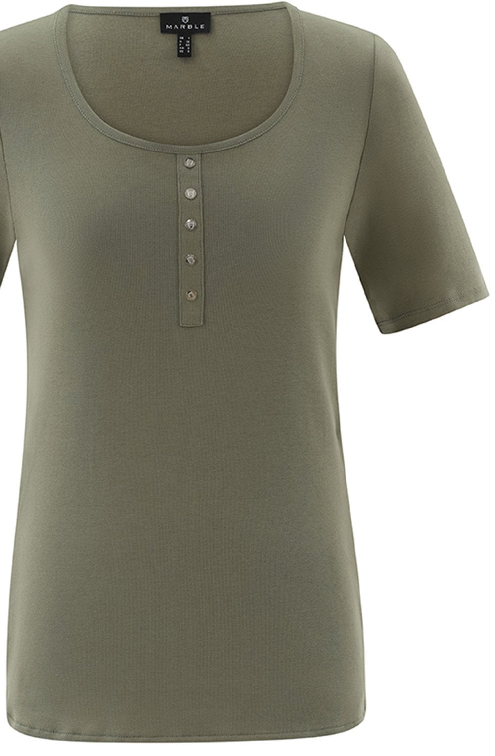 Khaki Silver Button Detail T Shirt