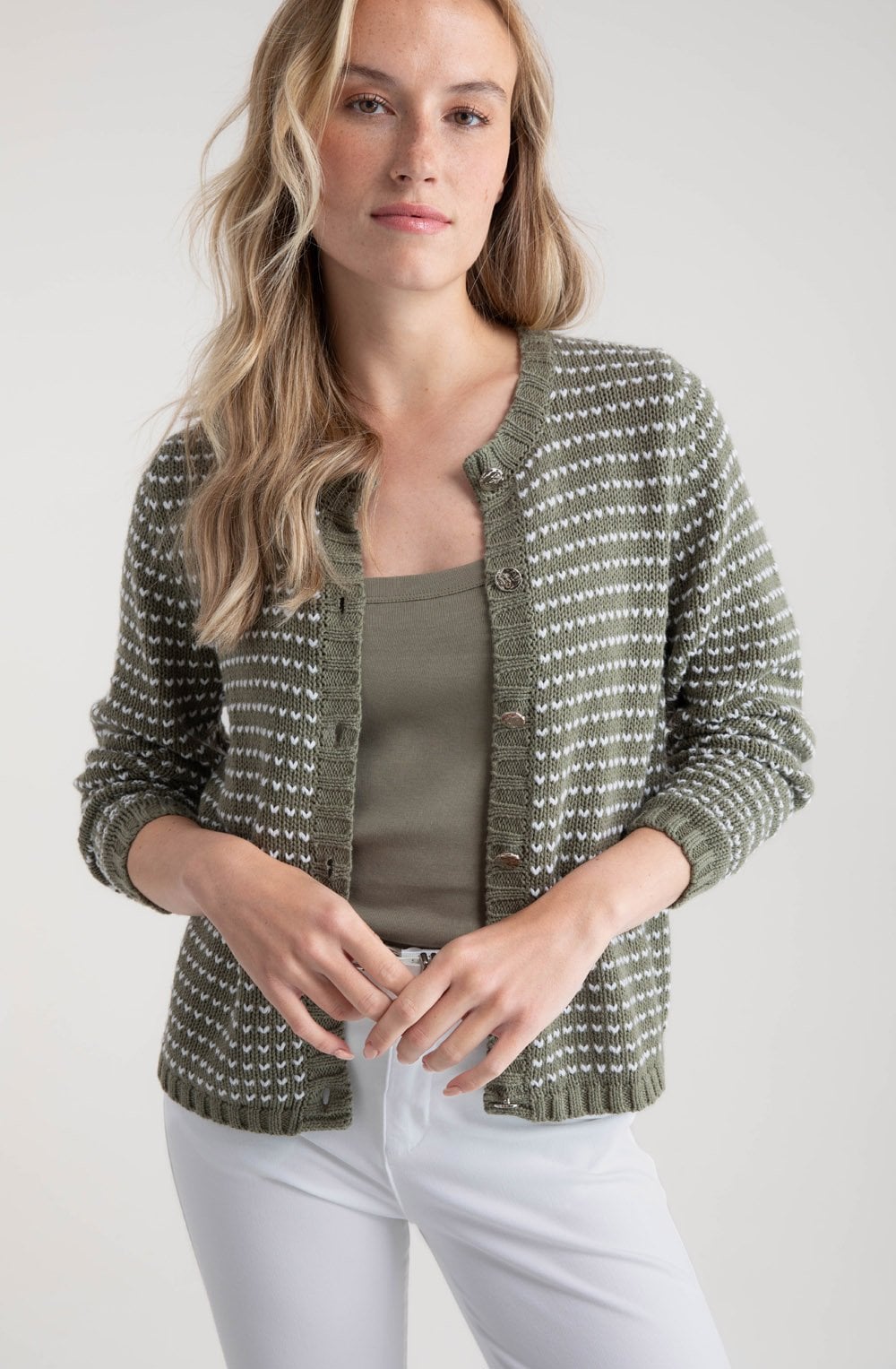 Khaki Statement Button Cardigan