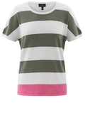 Khaki Stripe Cap Sleeve Pink Hem Pullover