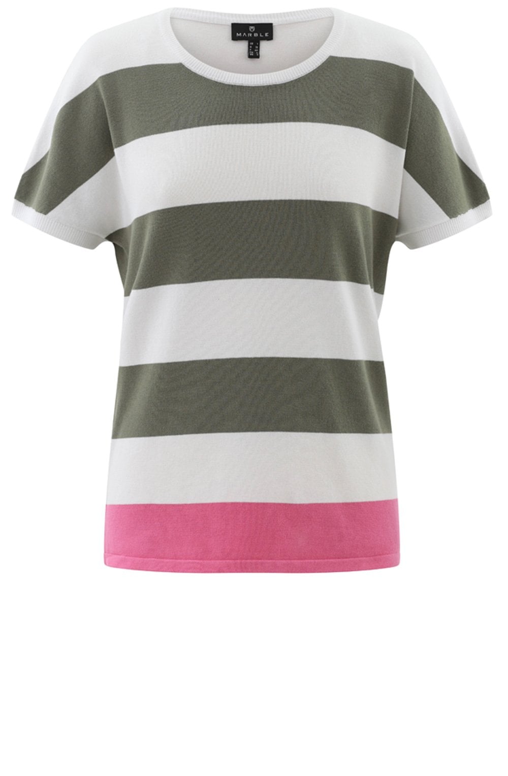 Khaki Stripe Cap Sleeve Pink Hem Pullover