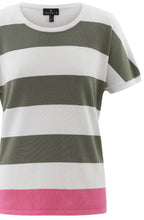 Khaki Stripe Cap Sleeve Pink Hem Pullover