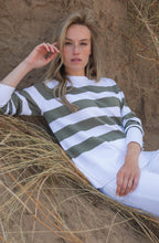 Khaki Stripes Button Cuff Jumper