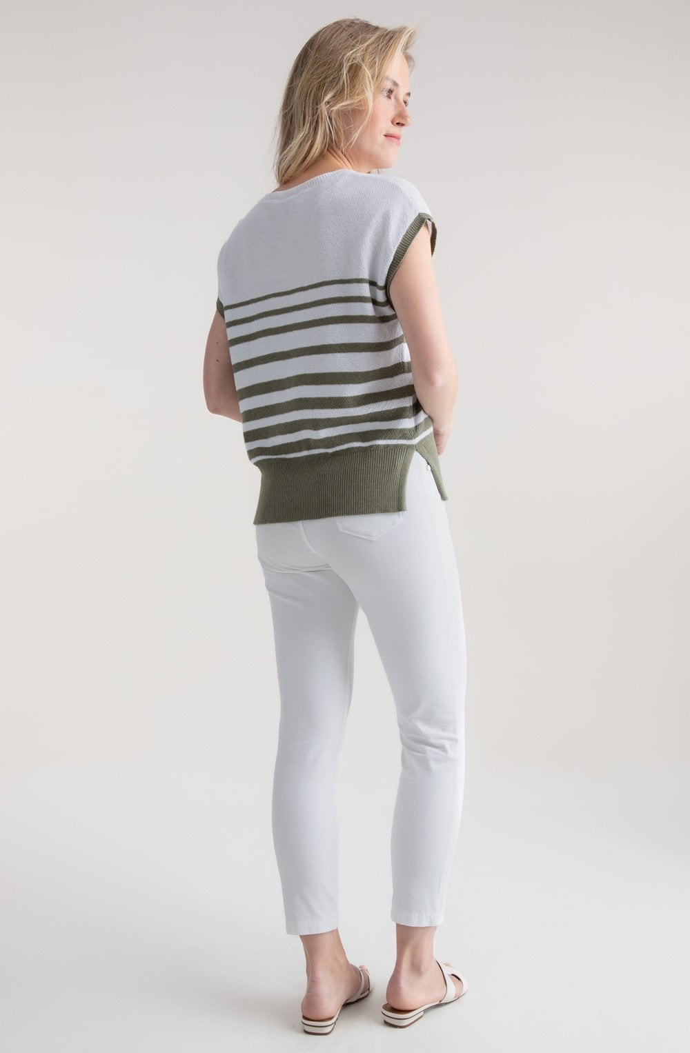 Khaki Textured Knit Cap Sleeve Top