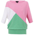 Light Pink and Green Batwing Relaxed Sweater