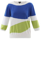 Lime Green and Blue Abstract Stripe Relaxed Jumper