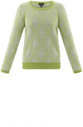 Lime Green and White Patterned Cable Knit Jumper