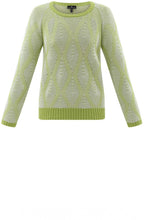 Lime Green and White Patterned Cable Knit Jumper