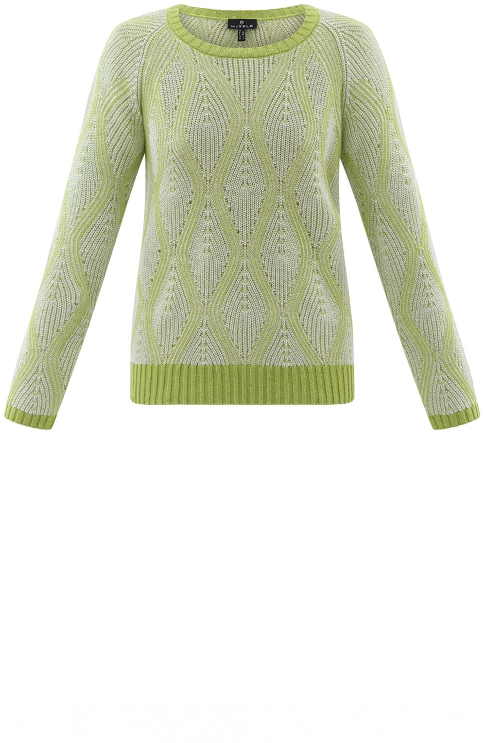 Lime Green and White Patterned Cable Knit Jumper