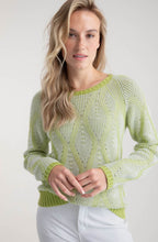 Lime Green and White Patterned Cable Knit Jumper