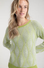 Lime Green and White Patterned Cable Knit Jumper