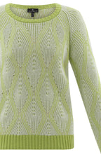 Lime Green and White Patterned Cable Knit Jumper