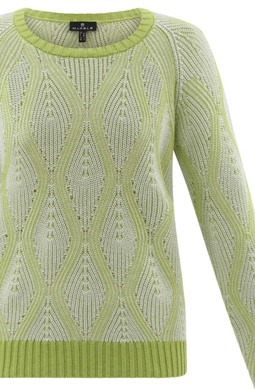 Lime Green and White Patterned Cable Knit Jumper