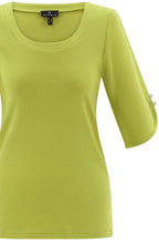 Lime Green Silver Button Sleeve T Shirt