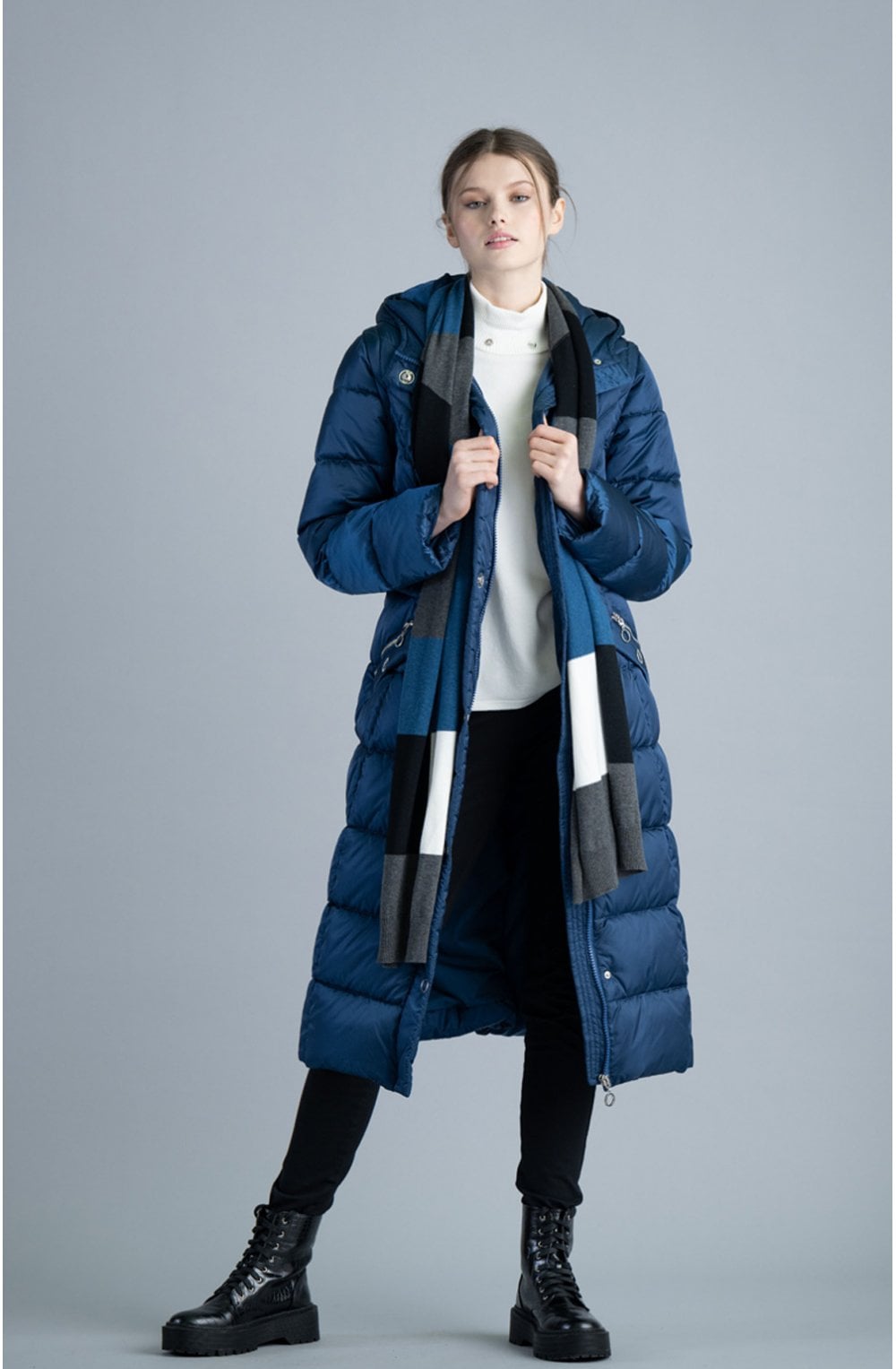 Long Blue Quilted Coat