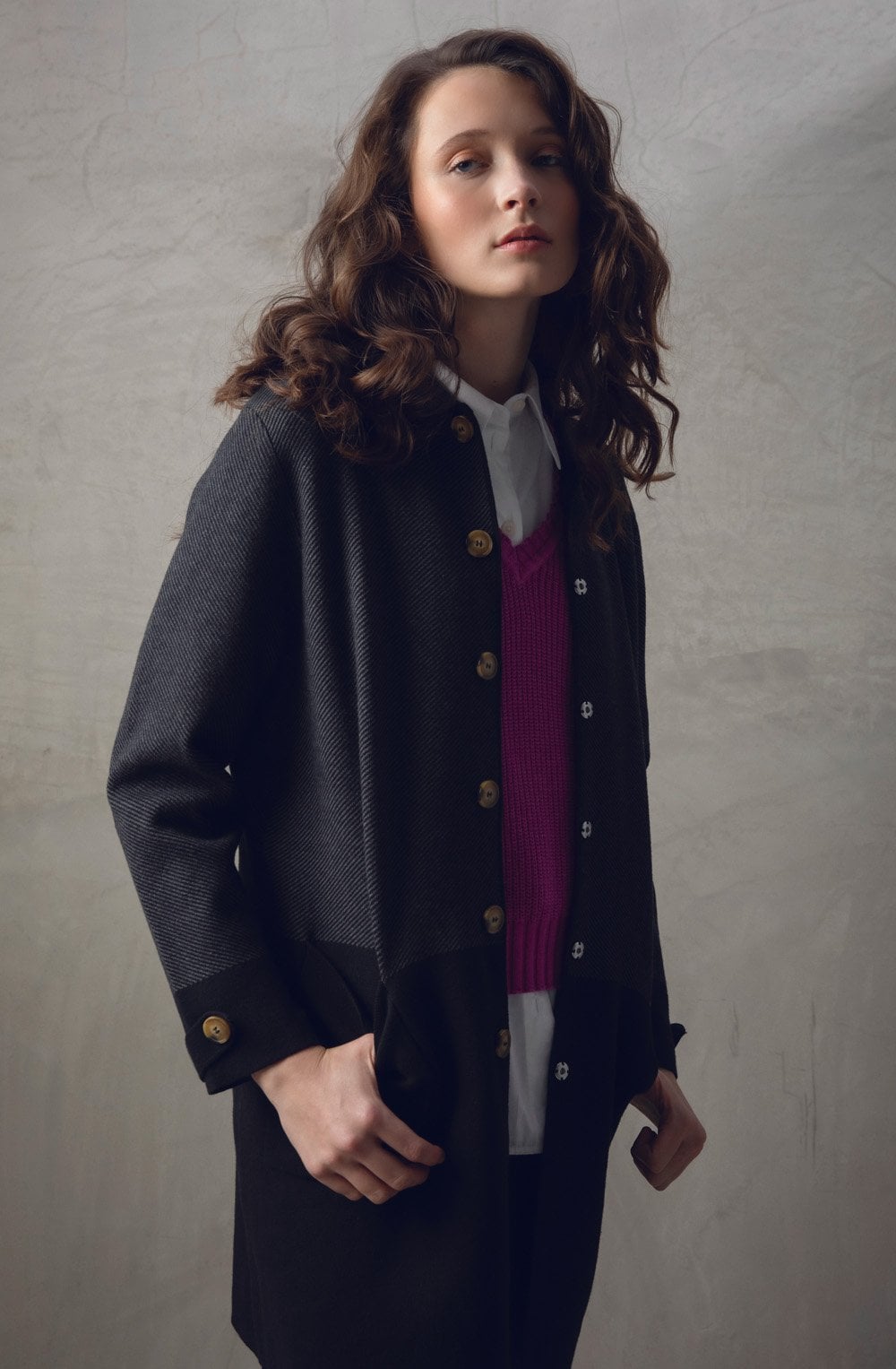 Long Dark Grey & Black Shirt Jacket