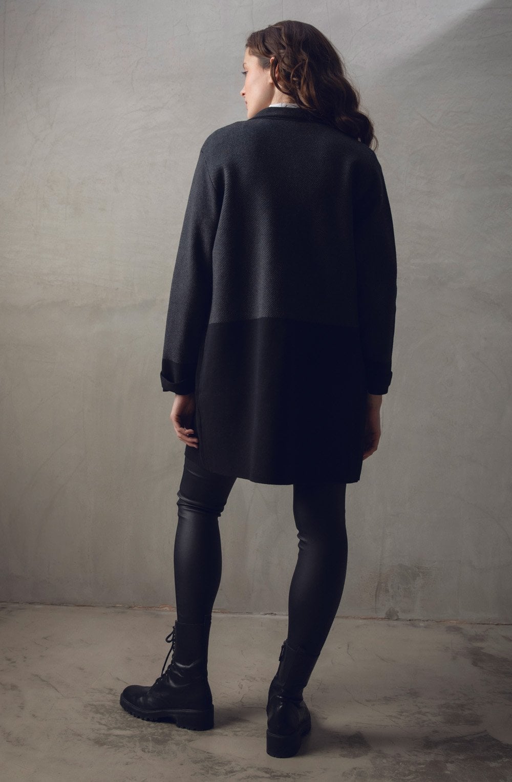Long Dark Grey & Black Shirt Jacket