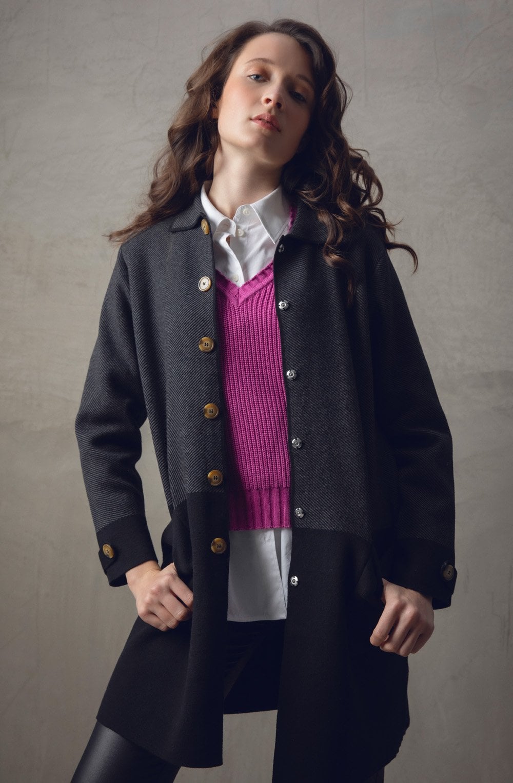 Long Dark Grey & Black Shirt Jacket