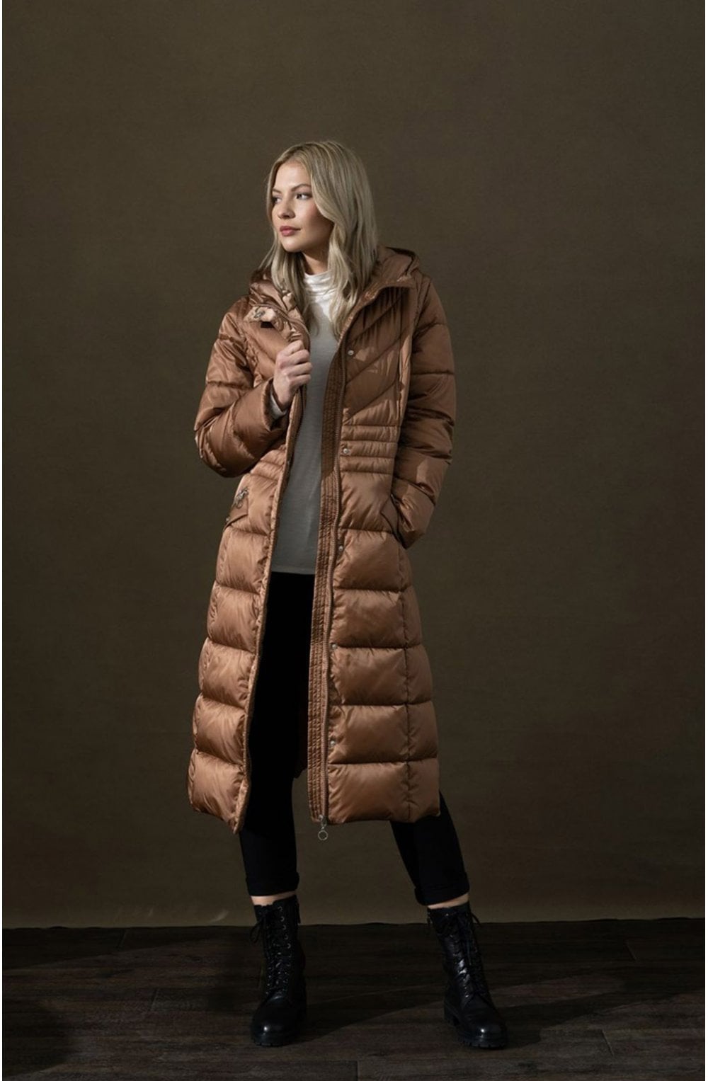 Long Tan Quilted Coat