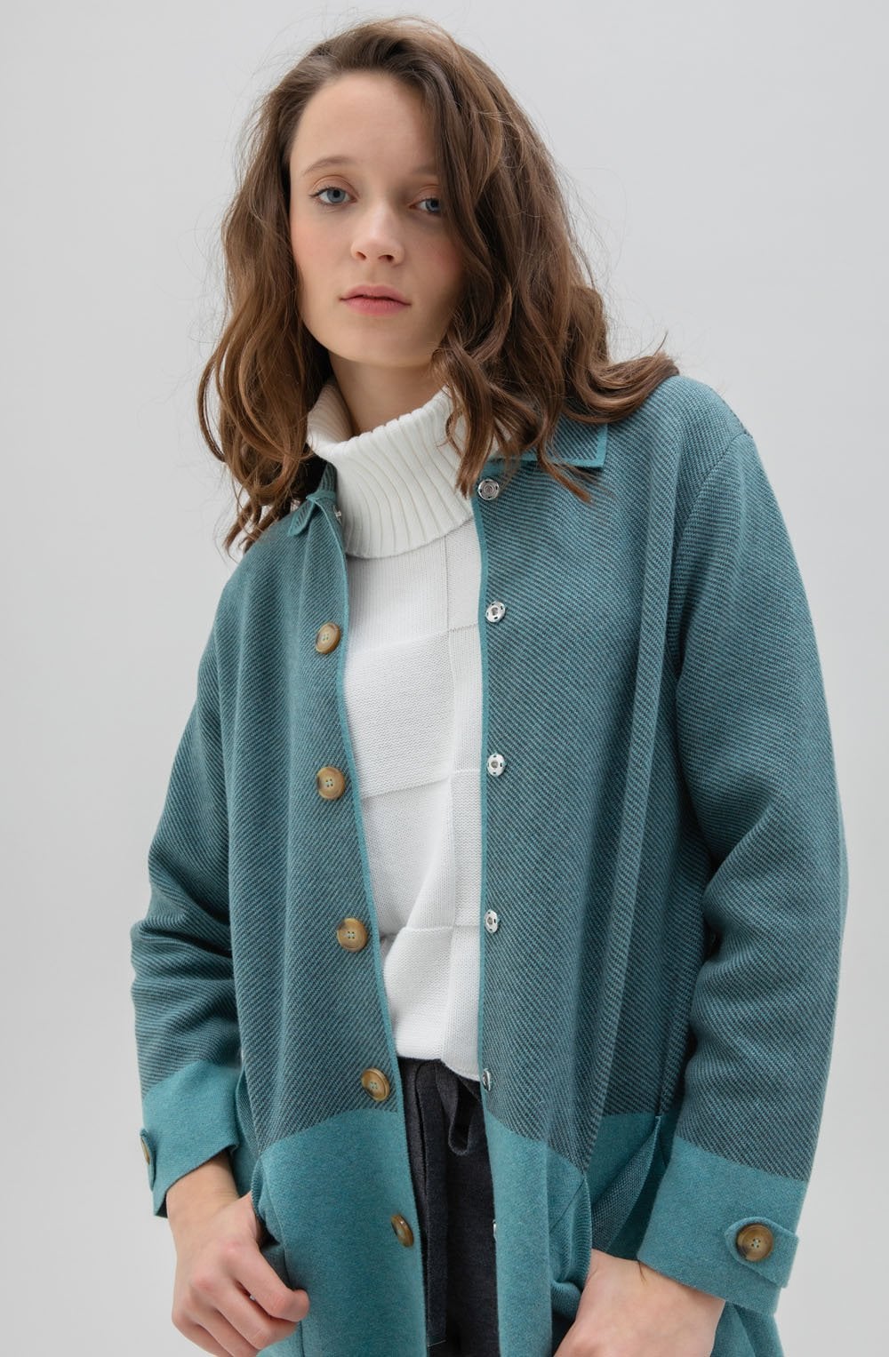 Long Turquoise & Grey Shirt Jacket