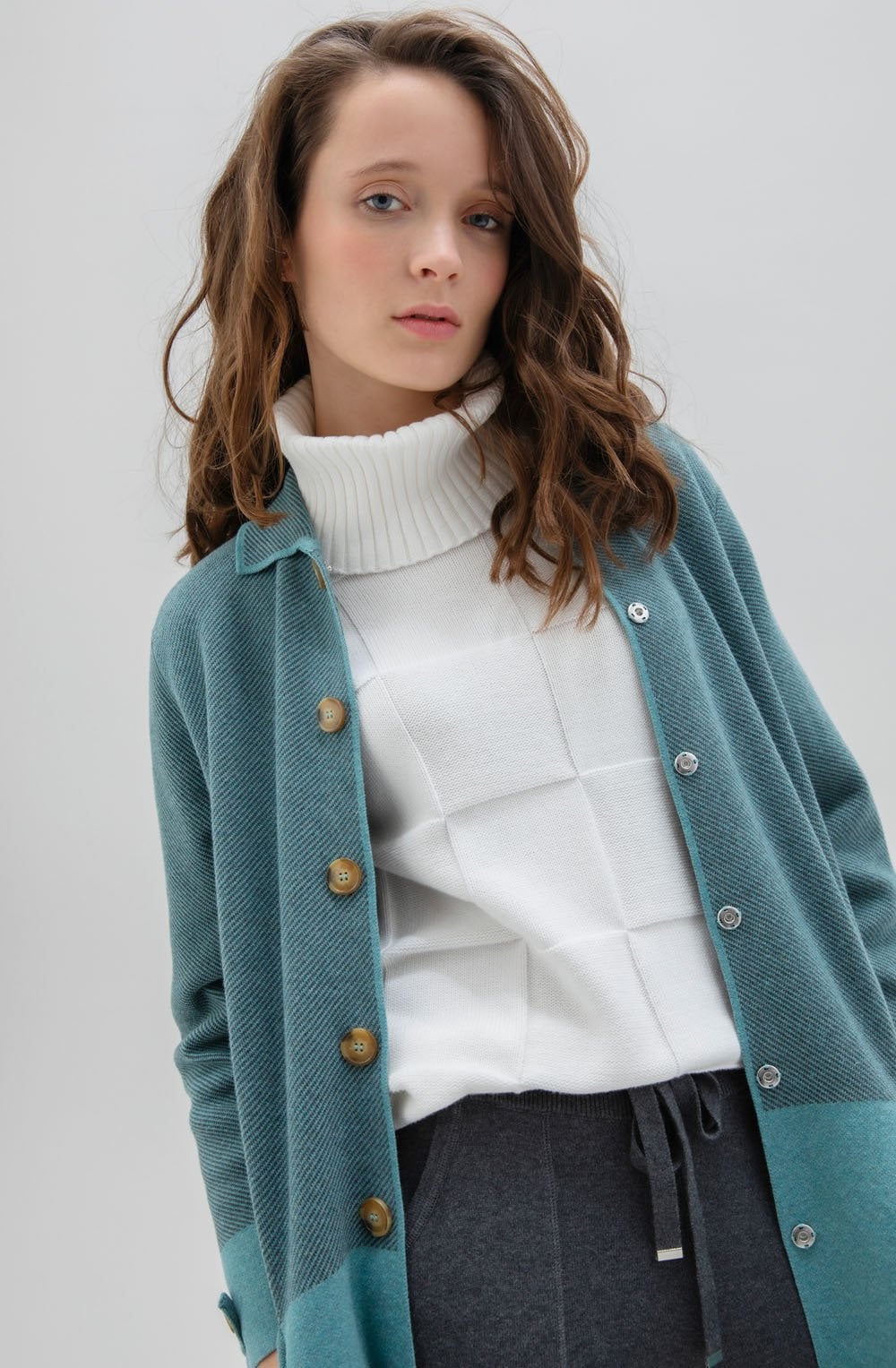 Long Turquoise & Grey Shirt Jacket