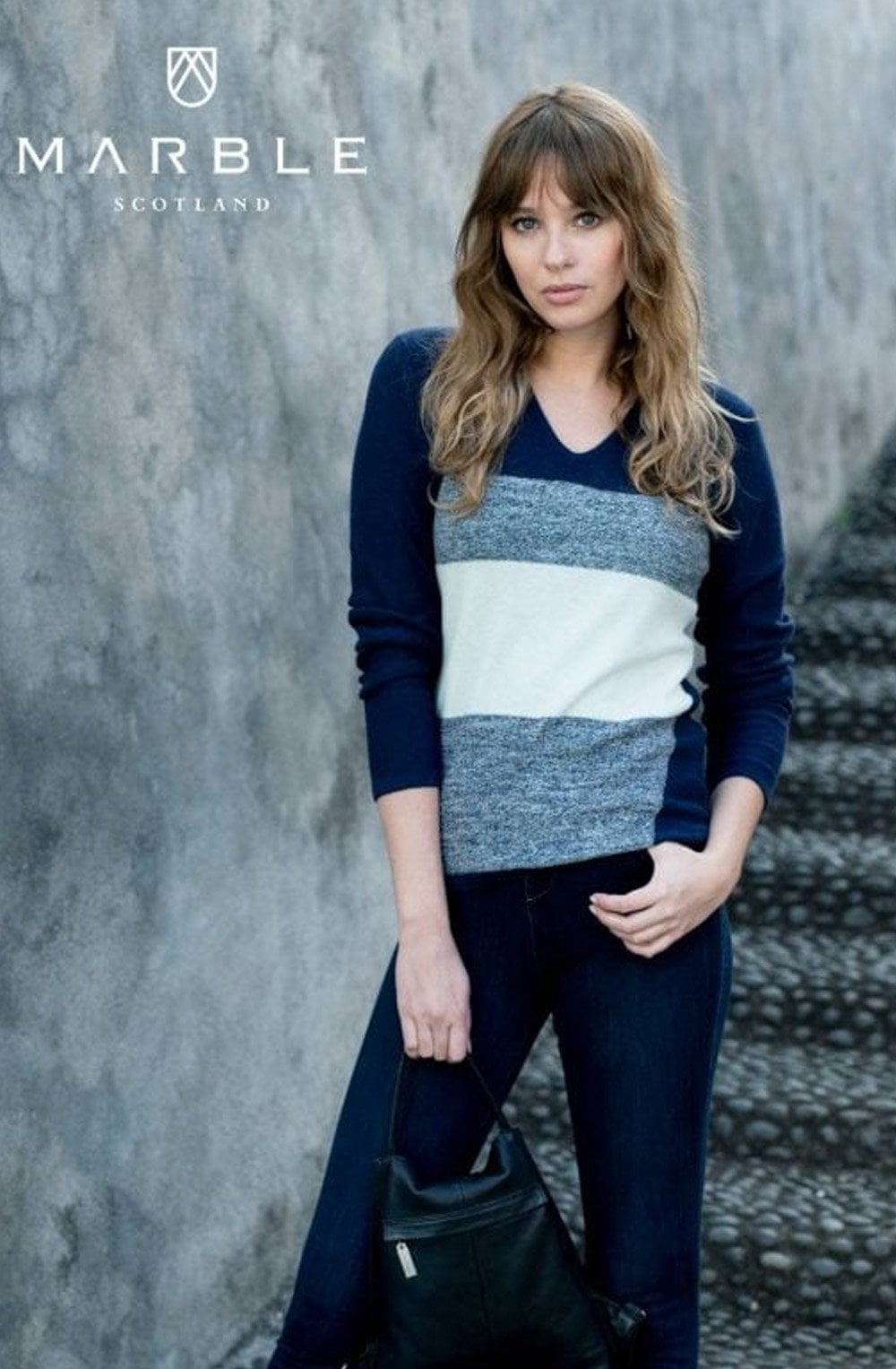 Mint & Navy V Neck Jumper