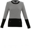 Monochrome Stripes and Silver Button Detail Sweater
