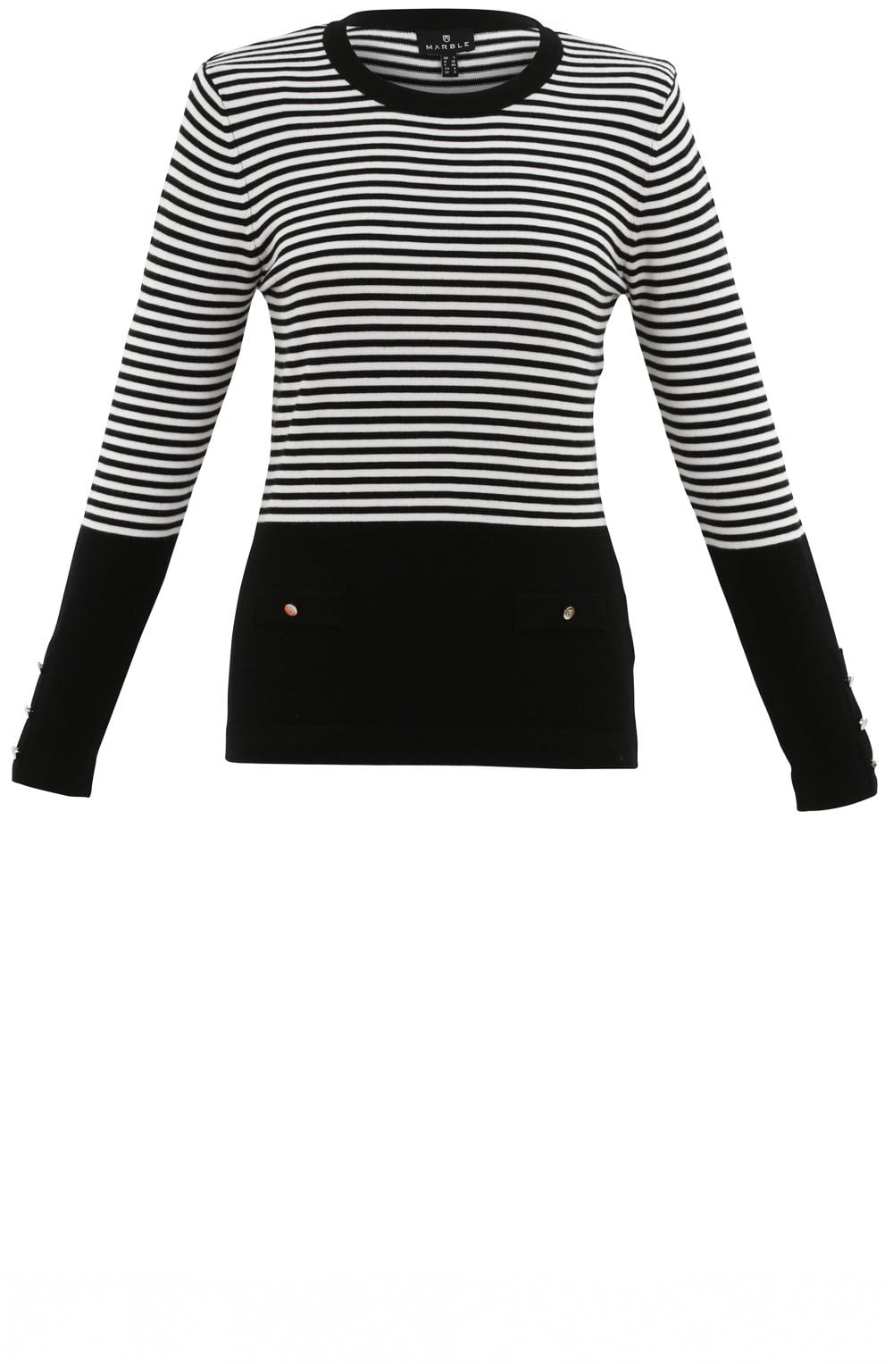 Monochrome Stripes and Silver Button Detail Sweater