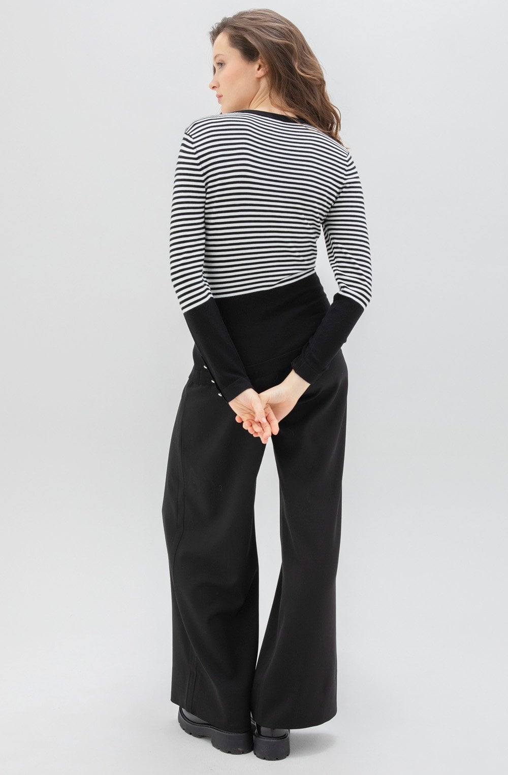 Monochrome Stripes and Silver Button Detail Sweater