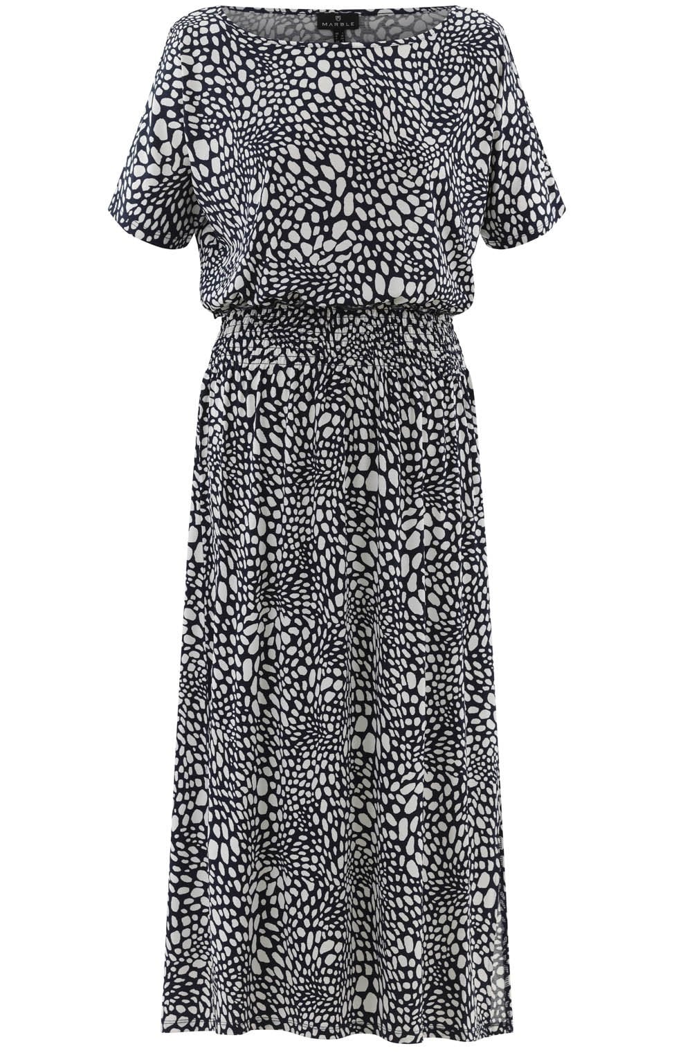 Navy Abstract Print On Or Off The Shoulder Dress