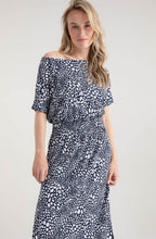 Navy Abstract Print On Or Off The Shoulder Dress