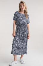 Navy Abstract Print On Or Off The Shoulder Dress