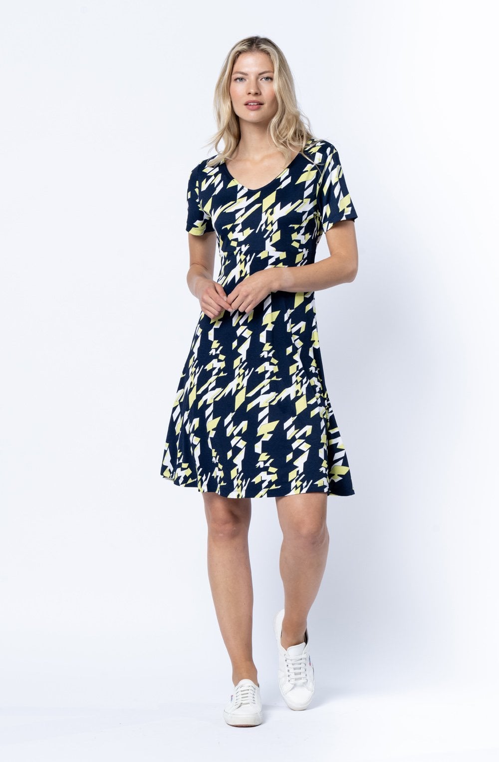 Navy And Green Abstract Dress