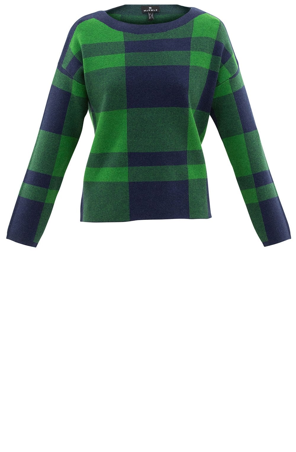 Navy and Green Large Check Box Jumper