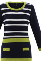 Navy and Lime Faux Pocket Sweater