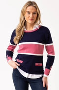 Navy and Pink Faux Pocket Sweater