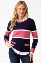Navy and Pink Faux Pocket Sweater
