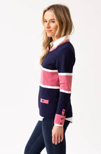 Navy and Pink Faux Pocket Sweater