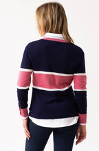 Navy and Pink Faux Pocket Sweater
