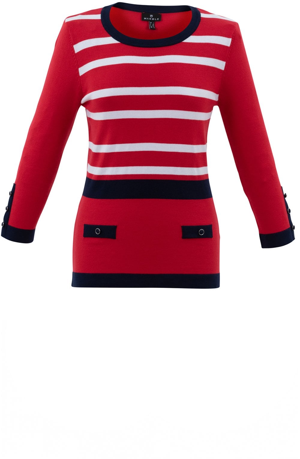 Navy and Red Button Detail Sweater