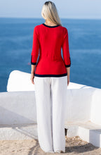 Navy and Red Button Detail Sweater