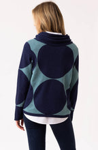 Navy and Sea Foam Polka Dot Cowl Neck Jumper